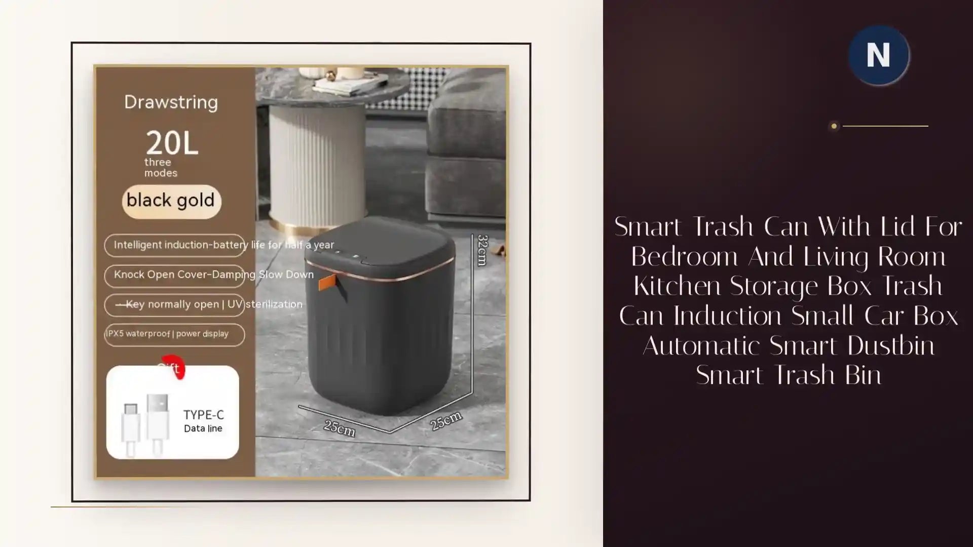 Smart Trash Can With Lid For Bedroom And Living Room Kitchen Storage Box Trash Can Induction Small Car Box Automatic Smart Dustbin Smart Trash Bin by@Outfy