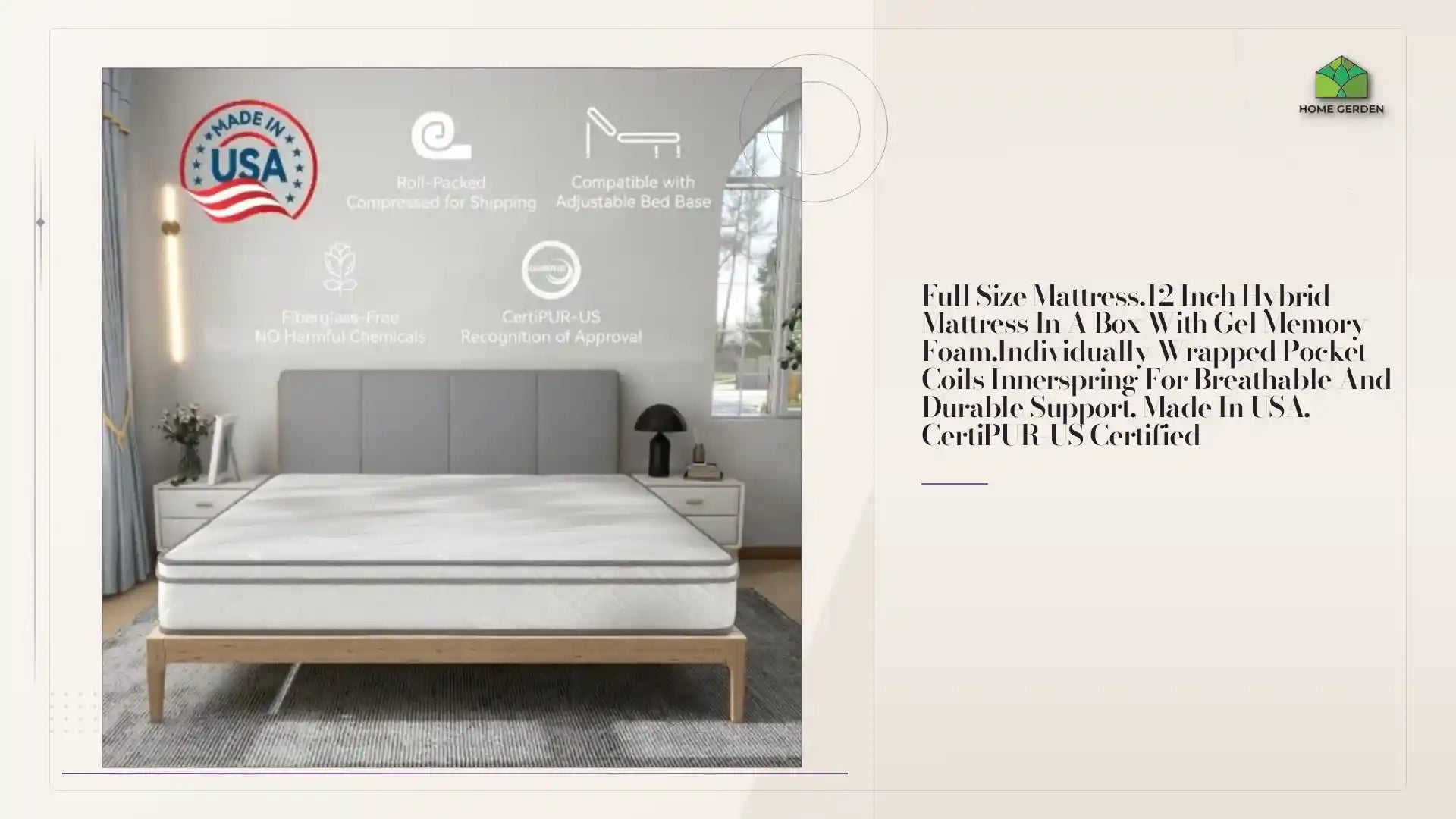 Full Size Mattress,12 Inch Hybrid Mattress In A Box With Gel Memory Foam,Individually Wrapped Pocket Coils Innerspring For Breathable And Durable Support, Made In USA, CertiPUR-US Certified by@Outfy